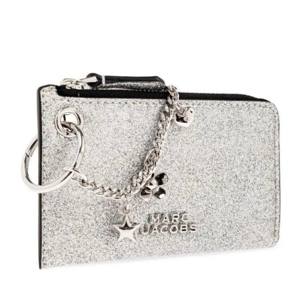 Authentic New Marc Jacobs Silver Glitter Leather Charm Wallet - Picture 3 of 6